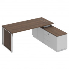 Стол руководителя на опорной тумбе с декоративной вставкой дуб гладстоун / белый премиум / белый премиум БР 108 ДГ БП БП