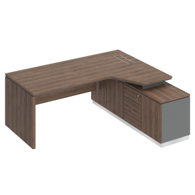 Стол руководителя эргономичный (опора ДСП) на опорной тумбе правый дуб гладстоун / антрацит премиум / дуб гладстоун СИ 120 ДГ АР ДГ