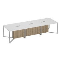 Стол для переговоров составной 3-секционный белый премиум / белый премиум / дуб гладстоун светлый СП 105 БП БП ДС ХР