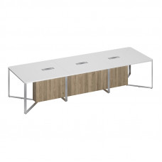 Стол для переговоров составной 3-секционный белый премиум / белый премиум / дуб гладстоун светлый СП 105 БП БП ДС ХР