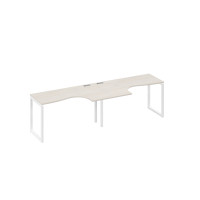 Станция столы 2х140 Классика эргономичные опоры QUATTRO дуб / металлокаркас белый А4 Б4 033-2 ДШ