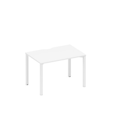 Стол письменный на металлокаркасе, столешница с вырезом белый премиум / белый гладкий А1 БГ 023.2 БП