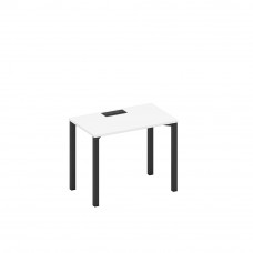 Стол письменный на металлокаркасе, столешница с заглушкой белый премиум / черный гладкий А1 ЧР 002 БП