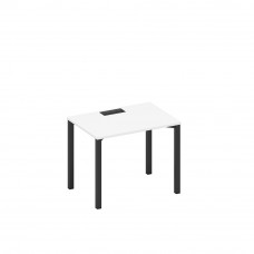 Стол письменный на металлокаркасе, столешница с заглушкой белый премиум / черный гладкий А1 ЧР 012 БП