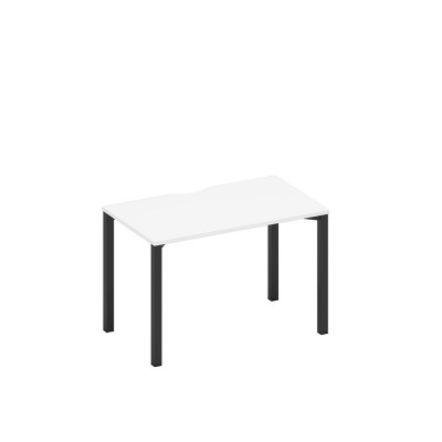 Стол письменный на металлокаркасе, столешница с вырезом белый премиум / черный гладкий А1 ЧР 013.2 БП