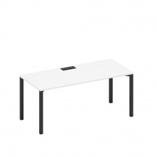 Стол письменный на металлокаркасе, столешница с заглушкой белый премиум / черный гладкий А1 ЧР 026 БП