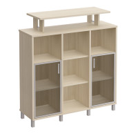 Стеллаж средний с надстройкой и стеклянными дверками дуб шамони 801-524