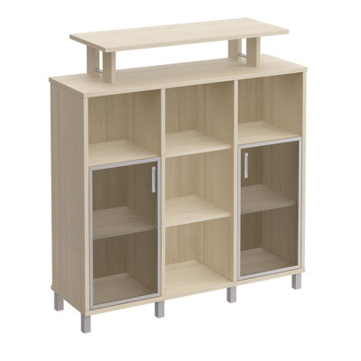 Стеллаж средний с надстройкой и стеклянными дверками дуб шамони 801-524