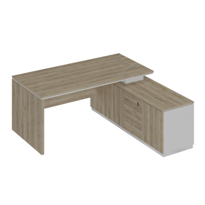 Стол руководителя (опора ДСП) на опорной тумбе дуб гладстоун светлый / белый премиум / дуб гладстоун светлый СИ 107 ДС БП ДС