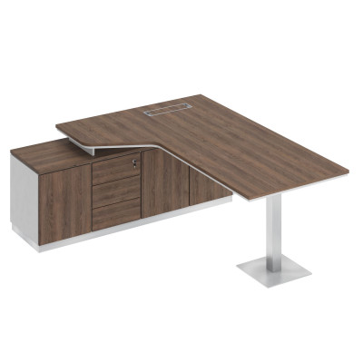 Стол руководителя эргономичный на опорной тумбе левый дуб гладстоун / белый премиум / дуб гладстоун СИ 115 ДГ БП ДГ