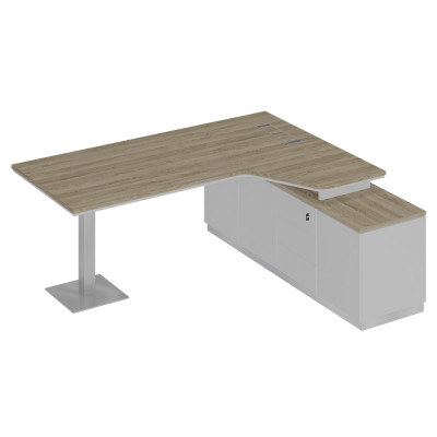 Стол руководителя эргономичный на опорной тумбе правый дуб гладстоун светлый / белый премиум / белый премиум СИ 116 ДС БП БП
