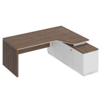 Стол руководителя эргономичный (опора ДСП) на опорной тумбе правый дуб гладстоун светлый / белый премиум / дуб гладстоун светлый СИ 120 ДС БП ДС