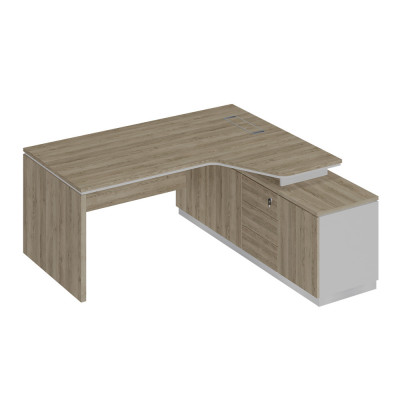 Стол руководителя эргономичный на опорной тумбе правый дуб гладстоун светлый / белый премиум / дуб гладстоун светлый СИ 118 ДС БП ДС