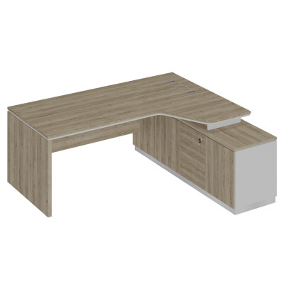 Стол руководителя эргономичный (опора ДСП) на опорной тумбе правый дуб гладстоун светлый / белый премиум / дуб гладстоун светлый СИ 120 ДС БП ДС