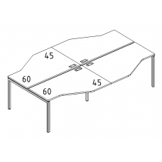 Рабочая станция столы Техно (4х160) каркас DUE дуб ристретто/ металлокаркас белый А4 Б2 188-2 ДР