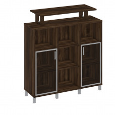 Стеллаж средний с надстройкой и стеклянными дверками дуб ристретто В 801-524 ДР