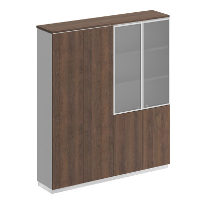 Шкаф закрытый со стеклом дуб гладстоун / белый премиум / дуб гладстоун СИ 314 ДГ БП ДГ/ХР