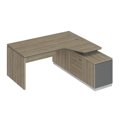 Стол руководителя эргономичный на опорной тумбе правый дуб гладстоун светлый / антрацит премиум / дуб гладстоун светлый СИ 118 ДС АР ДС