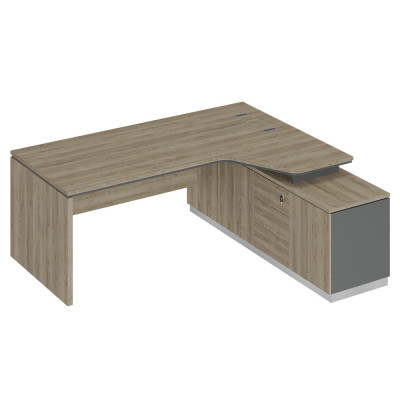 Стол руководителя эргономичный (опора ДСП) на опорной тумбе правый дуб гладстоун светлый / антрацит премиум / дуб гладстоун светлый СИ 120 ДС АР ДС