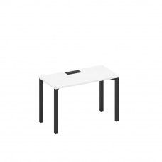 Стол письменный на металлокаркасе, столешница с заглушкой белый премиум / черный гладкий А1 ЧР 003 БП