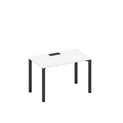 Стол письменный на металлокаркасе, столешница с заглушкой белый премиум / черный гладкий А1 ЧР 013 БП