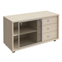 Тумба выкатная 3 ящика без замка стеклянная дверь-купе дуб шамони Born 202-552