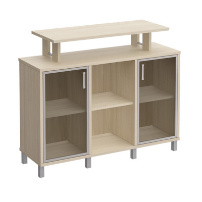 Стеллаж низкий с надстройкой и стеклянными дверками дуб шамони В 801-512 ДШ