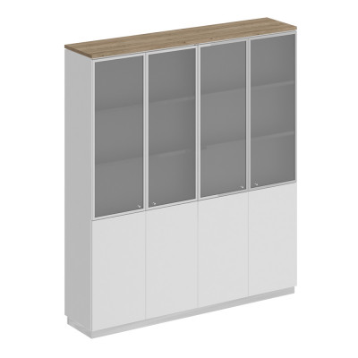Шкаф для документов со стеклянными дверьми дуб гладстоун светлый / белый премиум / белый премиум СИ 315 ДС БП БП/ХР