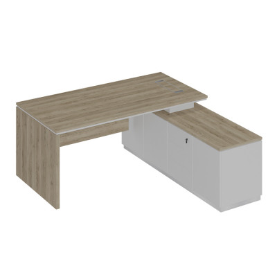 Стол руководителя (опора ДСП) на опорной тумбе дуб гладстоун светлый / белый премиум / белый премиум СИ 107 ДС БП БП
