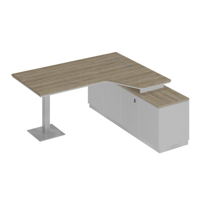 Стол руководителя эргономичный на опорной тумбе правый дуб гладстоун светлый / белый премиум / белый премиум СИ 114 ДС БП БП