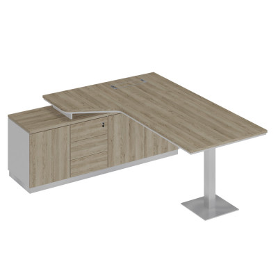 Стол руководителя эргономичный на опорной тумбе левый дуб гладстоун светлый / белый премиум / дуб гладстоун светлый СИ 115 ДС БП ДС