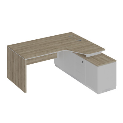 Стол руководителя эргономичный на опорной тумбе правый дуб гладстоун светлый / белый премиум / белый премиум СИ 118 ДС БП БП