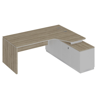 Стол руководителя эргономичный (опора ДСП) на опорной тумбе правый дуб гладстоун светлый / белый премиум / белый премиум СИ 120 ДС БП БП