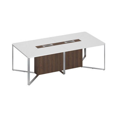 Стол для переговоров составной 2-секционный белый премиум / дуб гладстоун / дуб гладстоун СП 102 БП ДГ ДГ ХР