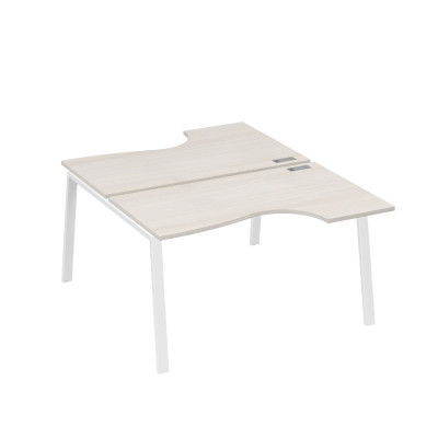 Рабочая станция столы (2х140) эргономичные Классика каркасTRE дуб / металлокаркас белый А4 Б3 184 ДШ