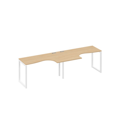 Станция столы 2х140 Классика эргономичные опоры QUATTRO натуральный дуб / металлокаркас белый А4 Б4 033-2 НД