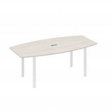 Стол 200x100 для переговоров фигурный на опорах UNO дуб / металлокаркас белый А4 Б1 113 ДШ