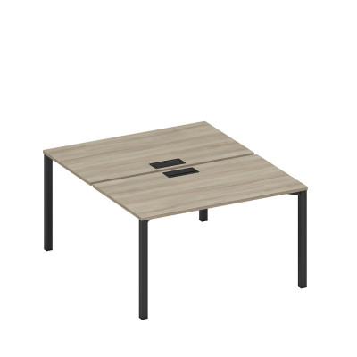 Рабочая станция на металлокаркасе, столешницы с заглушкой (2*140) вяз либерти/ черный гладкий А1 ЧР 177 ВЛ