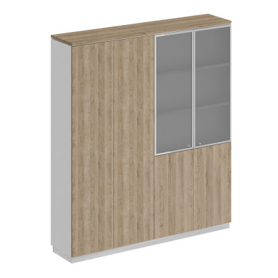 Шкаф закрытый со стеклом дуб гладстоун светлый / белый премиум / дуб гладстоун светлый СИ 314 ДС БП ДС/ХР