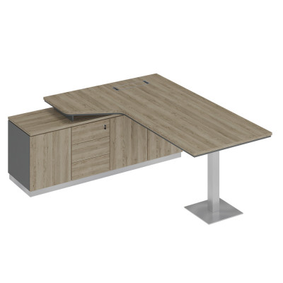 Стол руководителя эргономичный на опорной тумбе левый дуб гладстоун светлый / антрацит премиум / дуб гладстоун светлый СИ 115 ДС АР ДС