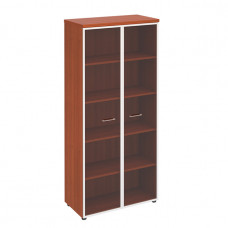 Шкаф для документов со стеклянными прозрачными дверьми в рамке миланский орех ПТ 780 ОМ