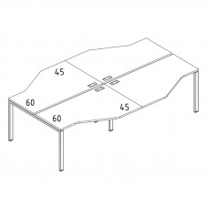 Рабочая станция на каркасе UNO из столов Техно (4х160) дуб ристретто/ металлокаркас белый А4 Б1 188-2 ДР