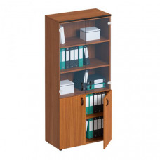 Шкаф для документов со стеклянными прозрачными дверями французский орех ДР 983 ОФ