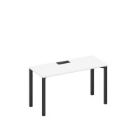 Стол письменный на металлокаркасе, столешница с заглушкой белый премиум / черный гладкий А1 ЧР 004 БП