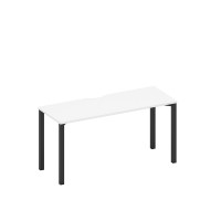 Стол письменный на металлокаркасе, столешница с вырезом белый премиум / черный гладкий А1 ЧР 005.2 БП