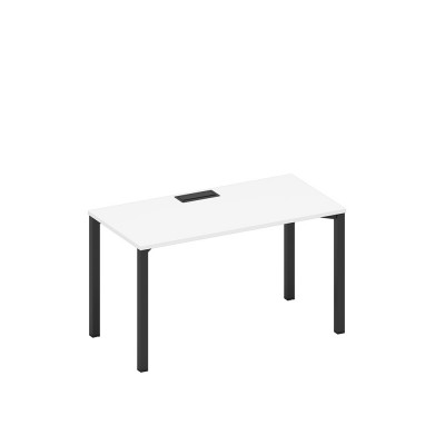 Стол письменный на металлокаркасе, столешница с заглушкой белый премиум / черный гладкий А1 ЧР 014 БП