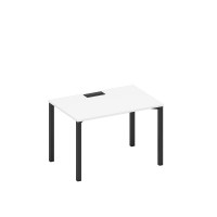 Стол письменный на металлокаркасе, столешница с заглушкой белый премиум / черный гладкий А1 ЧР 023 БП