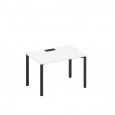 Стол письменный на металлокаркасе, столешница с заглушкой белый премиум / черный гладкий А1 ЧР 023 БП