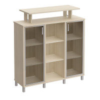 Стеллаж средний с надстройкой и стеклянными дверками дуб шамони 801-522