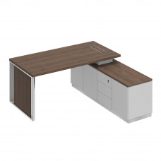 Стол на опорной тумбе с декоративной вставкой дуб гладстоун / белый премиум / дуб гладстоун БР 107 ДГ БП ДГ